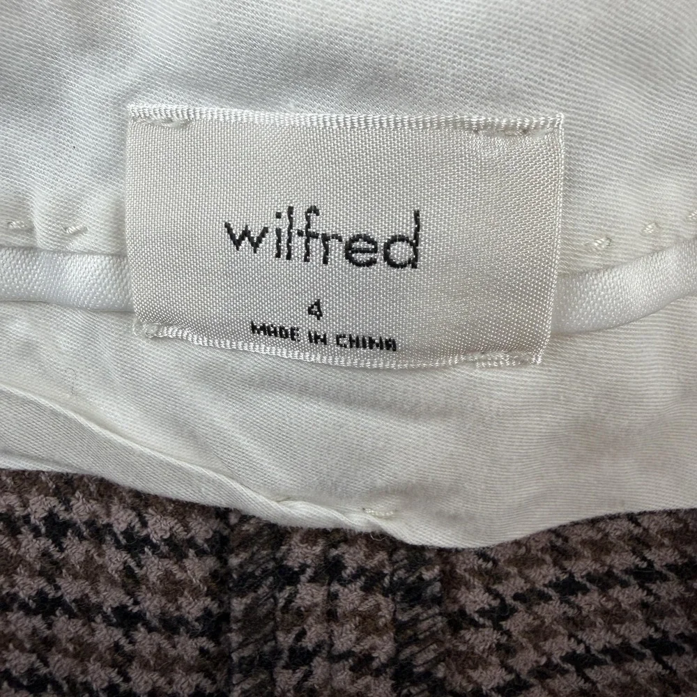 Aritzia Wilfred Dress Pants Womens 4 Brown Plaid Tweed Pleated Relaxed Work‎